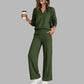 Women's Casual V-Neck Top & Wide-Leg Pants