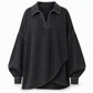 Women's Casual Loose Denim V-Neck Pullover Shirt with Batwing Sleeves and Asymmetrical Hem