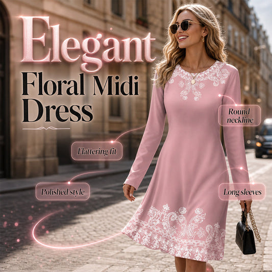 Women's Round Neck Long Sleeve Floral Print Dress