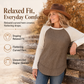 Women's Western Ranch Style Raglan Long Sleeve Knit Top with Textured Waffle Fabric and Curved Hem