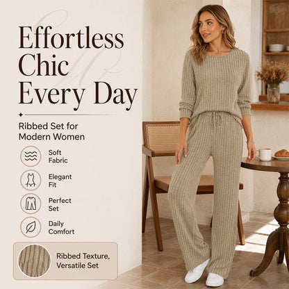 Women's Ribbed Knit Top & Straight Pants Set