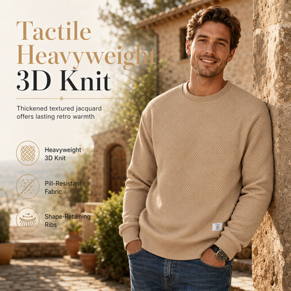 Mens Long Sleeve Jacquard Crew Neck Sweatshirt Loose Fit Thickened Autumn Winter Top Plus Size