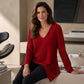 Women's Loose Waffle Knit V-Neck Top