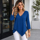 Women's Loose Waffle Knit V-Neck Top