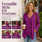 Women's Loose Waffle Knit V-Neck Top