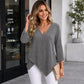 Women's Loose Waffle Knit V-Neck Top