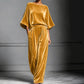 Women's Velvet Half Sleeve Top & Wide-Leg Pants Set