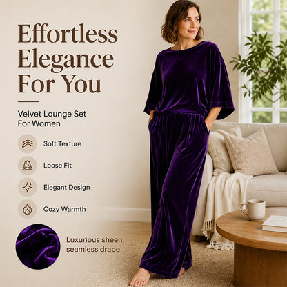 Women's Velvet Half Sleeve Top & Wide-Leg Pants Set