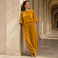 Women's Velvet Half Sleeve Top & Wide-Leg Pants Set