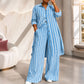 Women's Striped Longline Shirt & Wide-Leg Pants Set