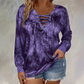 Women's Tie-Dye Printed Lace-Up V-Neck Top