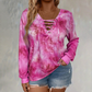Women's Tie-Dye Printed Lace-Up V-Neck Top