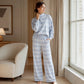 Women's Striped Mock Neck Top & Wide-Leg Pants Set