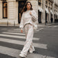 Women's Striped Mock Neck Top & Wide-Leg Pants Set