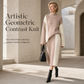 ⚡Free Shipping⚡Women's Autumn Winter Color Block Knit 2-Piece Set Thickened Pullover Sweater and Skirt