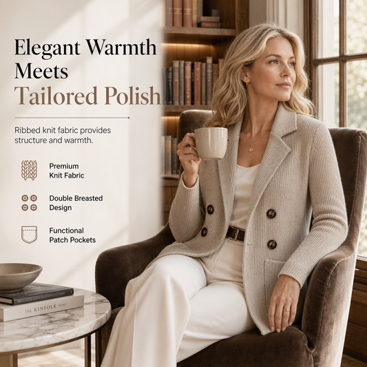 🌸Women's Double-Breasted Ribbed Knit Cardigan with Pockets and Notched Lapel⚡Free Shipping