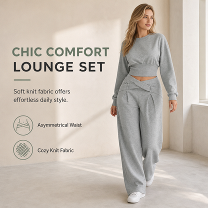 ⚡Free Shipping🔥Casual Sporty Autumn Winter Long Sleeve T-Shirt and Loose Cross Waist Wide Leg Pants Two Piece Set