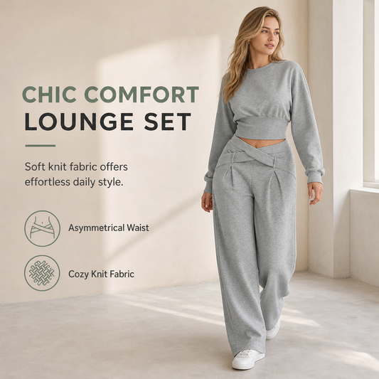 ⚡Free Shipping🔥Casual Sporty Autumn Winter Long Sleeve T-Shirt and Loose Cross Waist Wide Leg Pants Two Piece Set