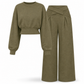 ⚡Free Shipping🔥Casual Sporty Autumn Winter Long Sleeve T-Shirt and Loose Cross Waist Wide Leg Pants Two Piece Set