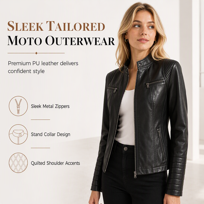 ⚡Free Shipping🔥Women's Faux Leather Biker Lightweight Short Motorcycle Coat for Spring and Autumn