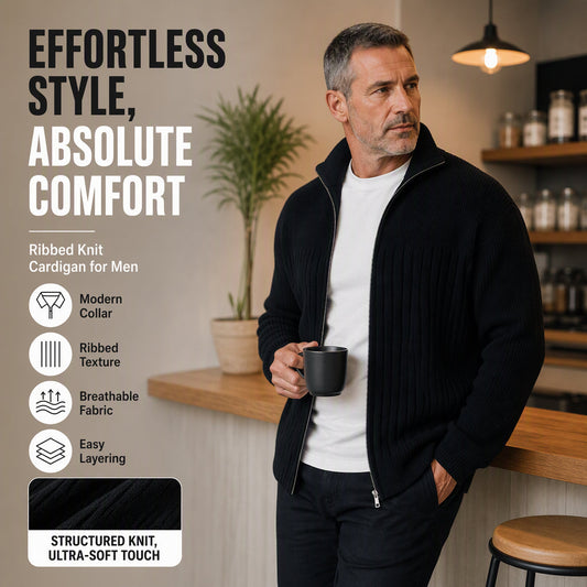 Men's Full-Zip Ribbed Knit Cardigan Sweater