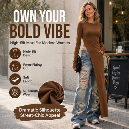 Women's Chic High Slit Asymmetric Longline Top