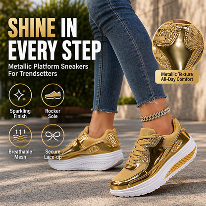 Women's Shiny Platform Rocker Sole Sneakers