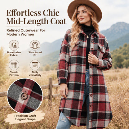 Women's Casual Plaid Side Slit Long Shacket