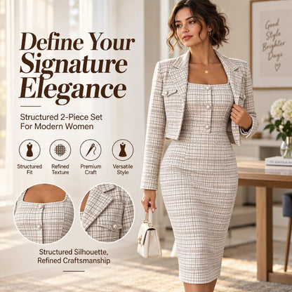 Women's Elegant Cropped Jacket and Slim Fit Dress Set
