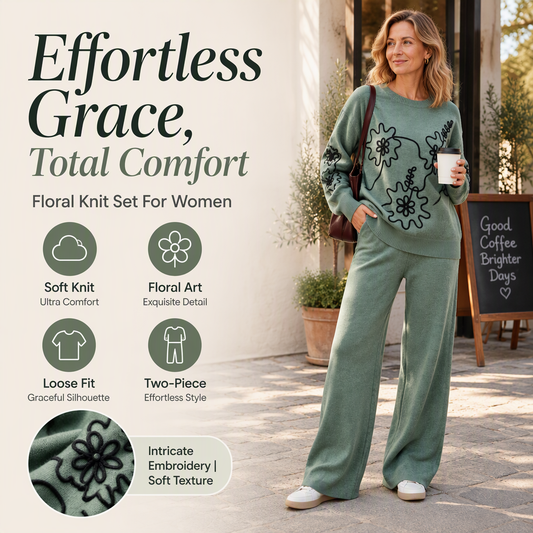 Women's Crewneck Knit Sweater & Wide-Leg Pants Set