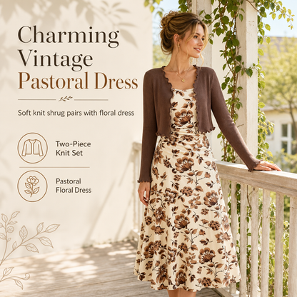 Women's Vintage Floral Slip Dress and Cropped Ribbed Knit Cardigan 2-Piece Set🥠𝙁𝙧𝙚𝙚 𝙎𝙝𝙞𝙥𝙥𝙞𝙣𝙜