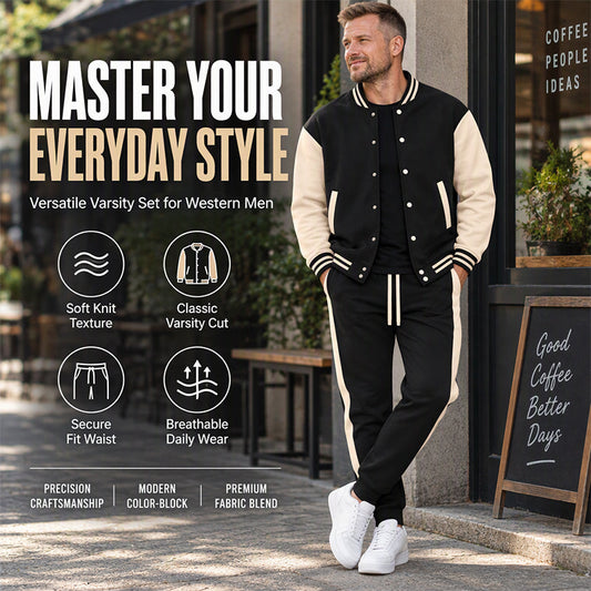 Men's Color-Block Baseball Jacket & Pants Set