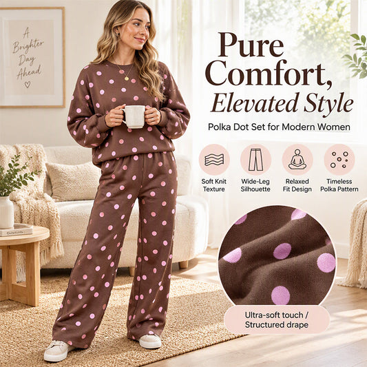 Women's Polka Dot Top & Wide-Leg Pants Set🔥𝙁𝙧𝙚𝙚 𝙎𝙝𝙞𝙥𝙥𝙞𝙣𝙜