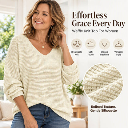 Women's Casual V-Neck Waffle Knit Top