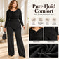 Women's Draped Cowl Neck Top and Wide-Leg Pants Set