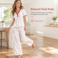 Women's Printed Pajama Set Short Sleeve Top and Long Pants Comfortable Stretchy Loungewear