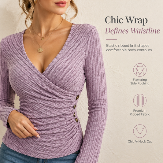 Women's Casual V Neck Long Sleeve Solid Color Top