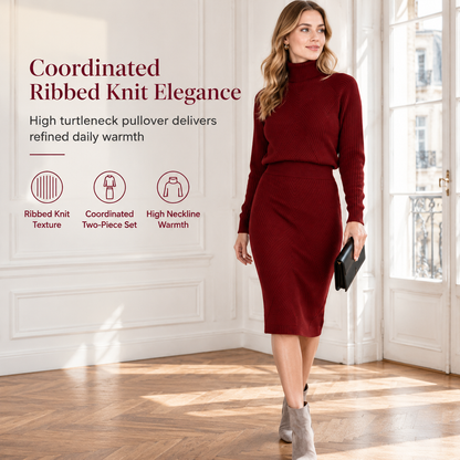 Women's Solid Color Turtleneck Knit Pullover Sweater and Skirt Set🥠𝙁𝙧𝙚𝙚 𝙎𝙝𝙞𝙥𝙥𝙞𝙣𝙜