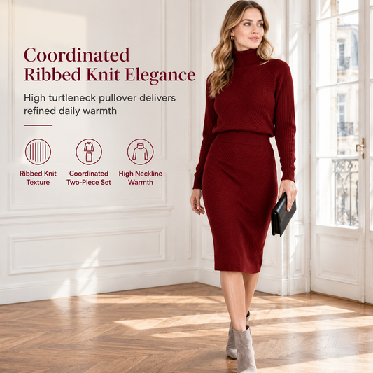 Women's Solid Color Turtleneck Knit Pullover Sweater and Skirt Set🥠𝙁𝙧𝙚𝙚 𝙎𝙝𝙞𝙥𝙥𝙞𝙣𝙜