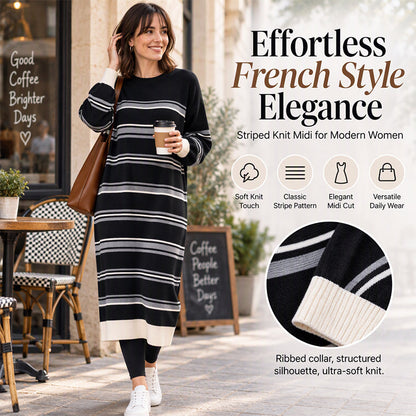 Women's Striped Long Sleeve Knit Sweater Dress⚡𝙁𝙧𝙚𝙚 𝙎𝙝𝙞𝙥𝙥𝙞𝙣𝙜