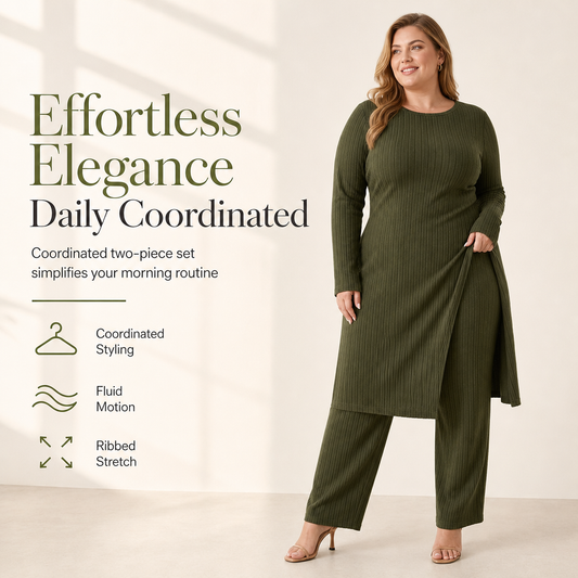 Women's Rib Knit Long Sleeve High Slit Tunic and Pants Two Piece Set⚡𝙁𝙧𝙚𝙚 𝙎𝙝𝙞𝙥𝙥𝙞𝙣𝙜