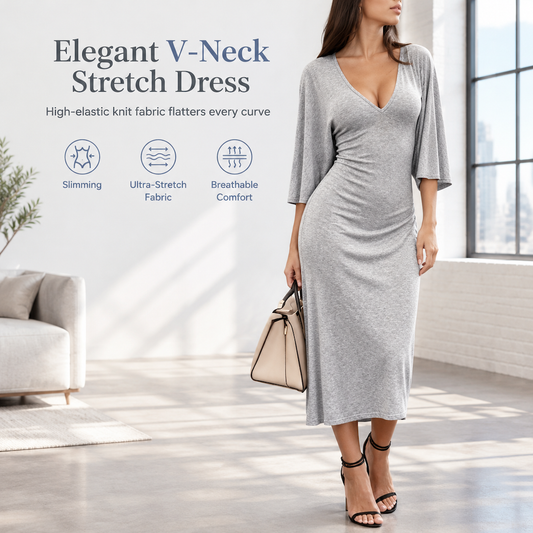 Women's Elegant Sexy V Neck Flare Half Sleeve Bodycon Fall Winter Dress