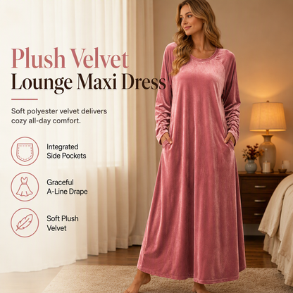 Women's Casual Velvet Crew Neck Dress with Pockets