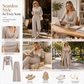 Women's Casual Knitted Two-Piece Set with Long Sleeve Waist-Cinching Top and High-Waisted Wide-Leg Pants
