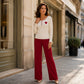 Women's Heart Embroidery Ribbed Pajama Set