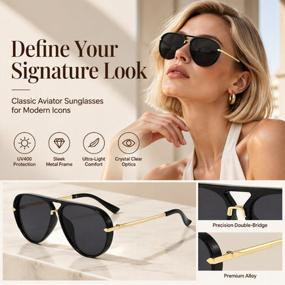 Women's Retro Double-Bridge Aviator Sunglasses