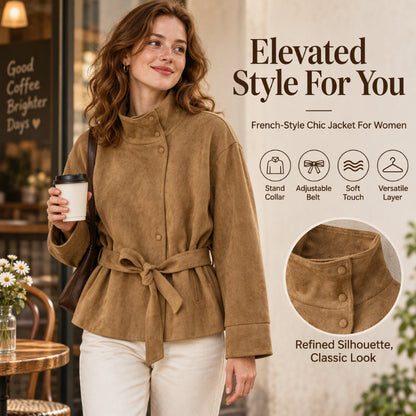 Women's Elegant Stand Collar Belted Jacket🔥𝙁𝙧𝙚𝙚 𝙎𝙝𝙞𝙥𝙥𝙞𝙣𝙜