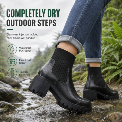 Women's Casual Low Heel Boots Square Toe Chunky Heel Sock Ankle Boots