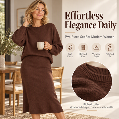 Women's Knit Crewneck Top & Midi Skirt Set🔥𝙁𝙧𝙚𝙚 𝙎𝙝𝙞𝙥𝙥𝙞𝙣𝙜