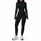Women's Ribbed Mock Neck Half Zip Jumpsuit High Impact Yoga and Fitness Bodysuit